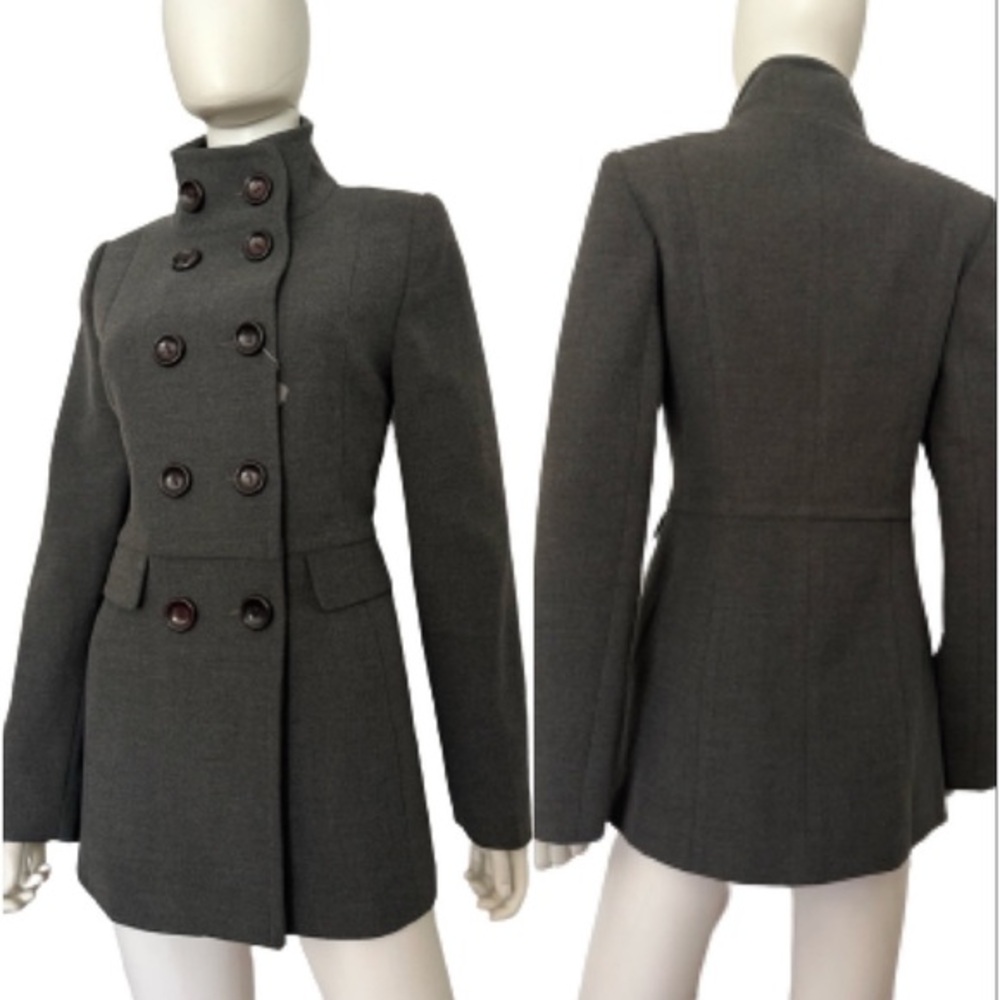 NWTโ WOMEN DOUBLE-BREASTED COAT STAND-UP COLLAR PEACOAT GRAY LINED JACKET